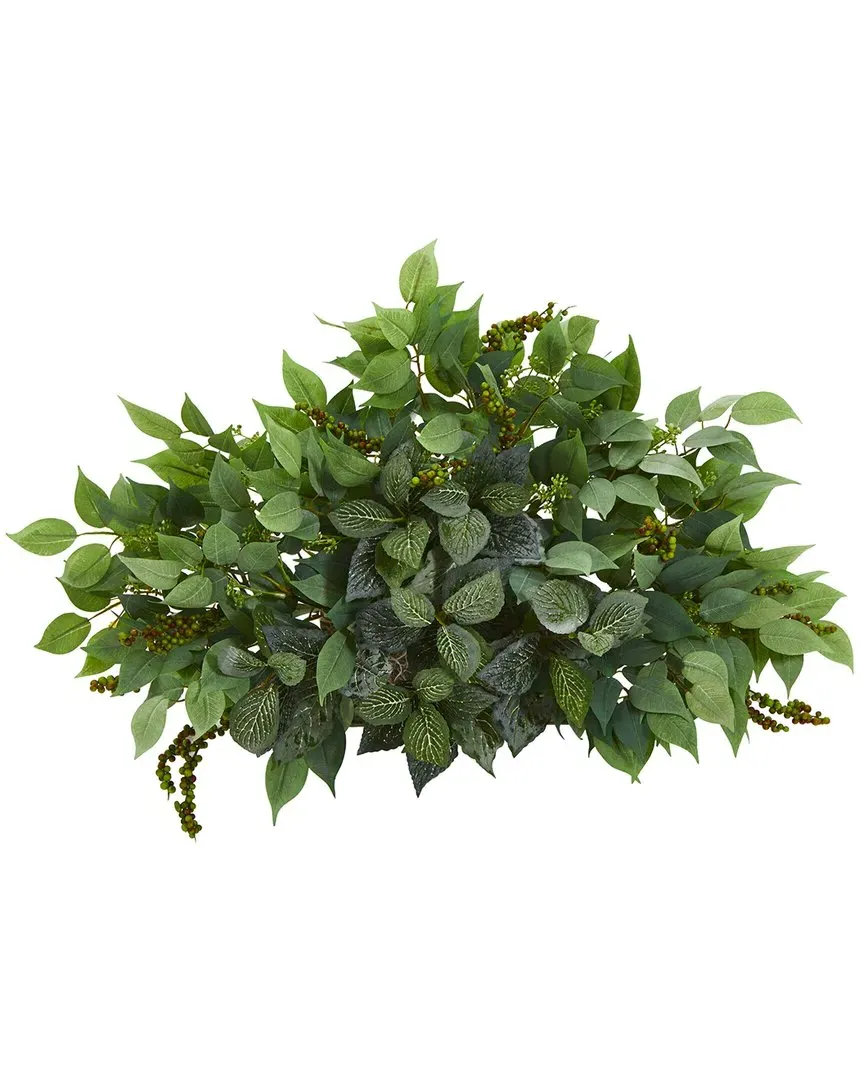 Mixed Ficus & Fittonia Artificial Ledge Plant - Green
