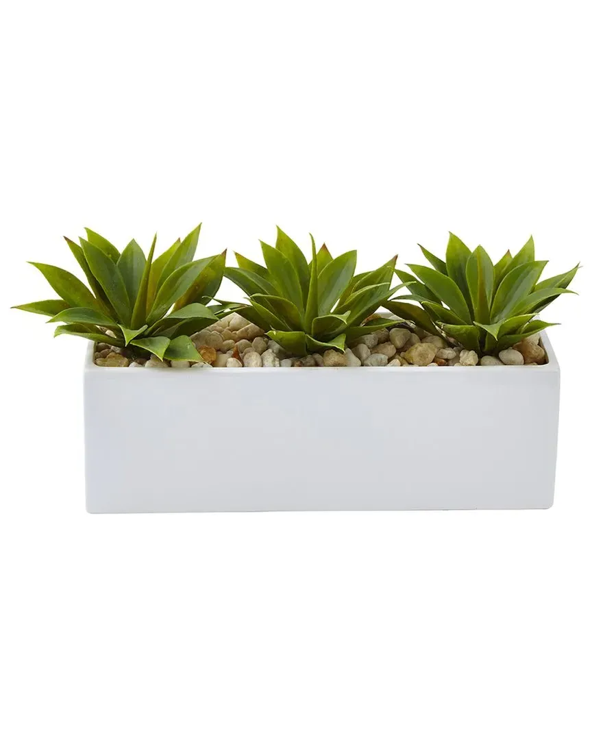 Nearly Natural Agave Succulent Rectangular Planter - Green image