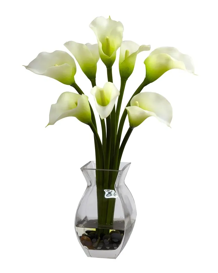 Nearly Natural Calla Lily Arrangement with Glass Vase image