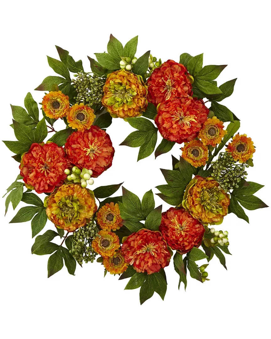 Peony and Mum Wreath - Orange image