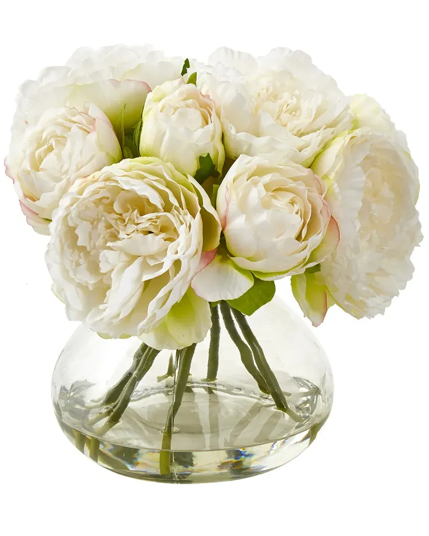 Peony Artificial Arrangement in Vase - White image