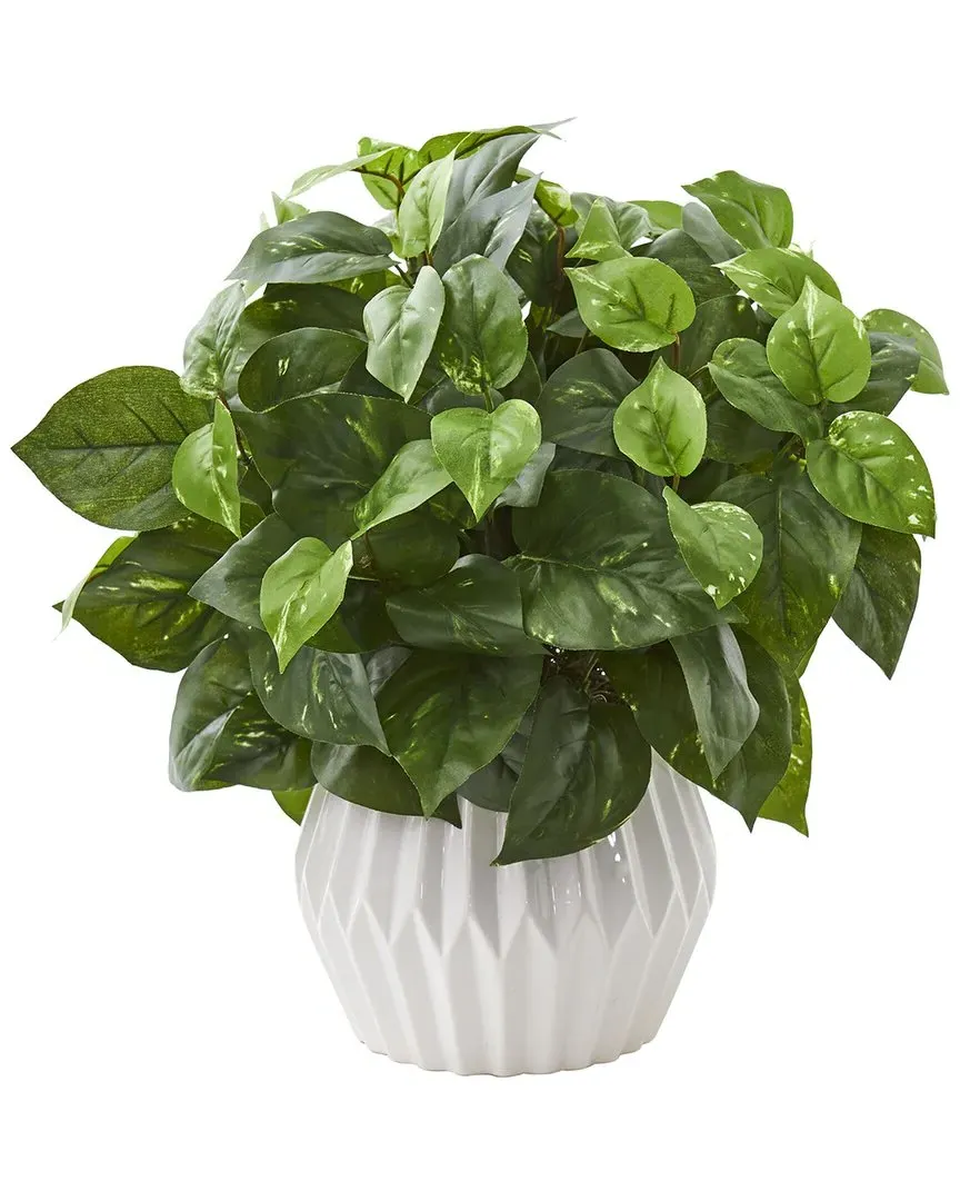 Pothos Artificial Plant in White Ceramic Planter - Green