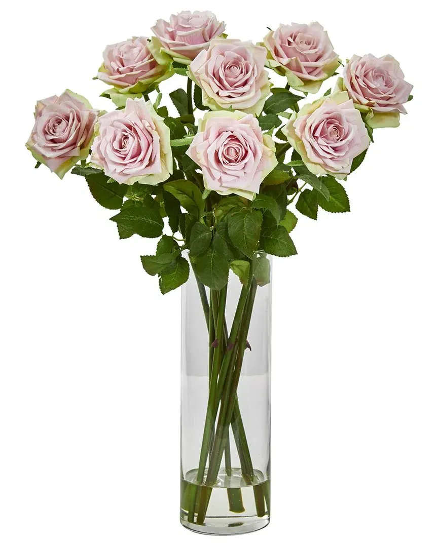 Rose Artificial Arrangement in Cylinder Vase - Pink