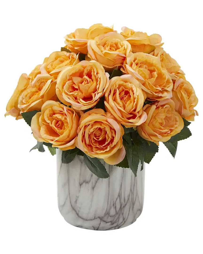 Rose Artificial Arrangement in Marble Finish Vase - Yellow image