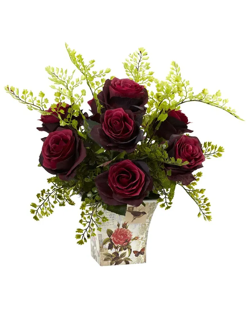 Rose & Maiden Hair Floral Arrangement with Planter - Burgundy image