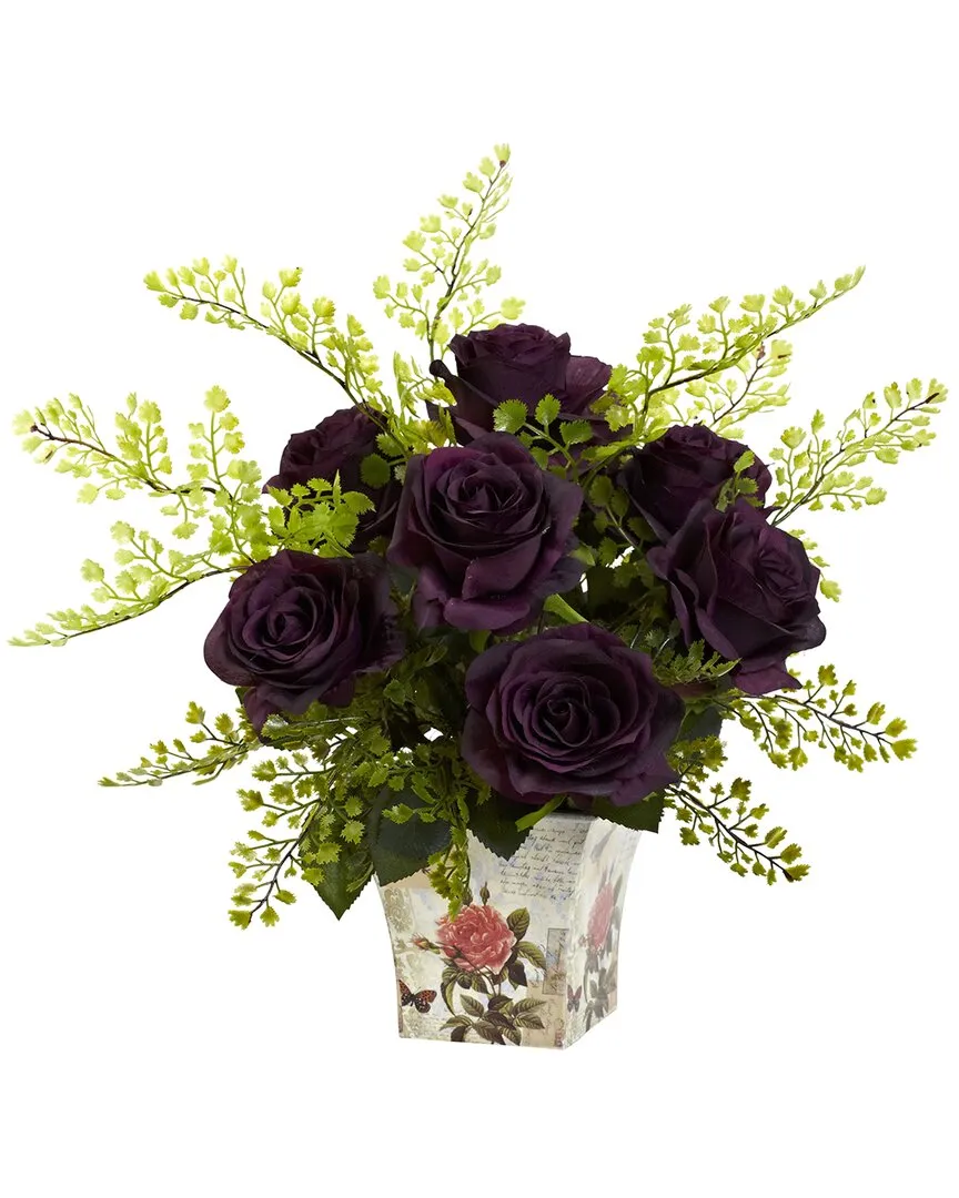 Rose & Maiden Hair Floral Arrangement with Planter - Purple