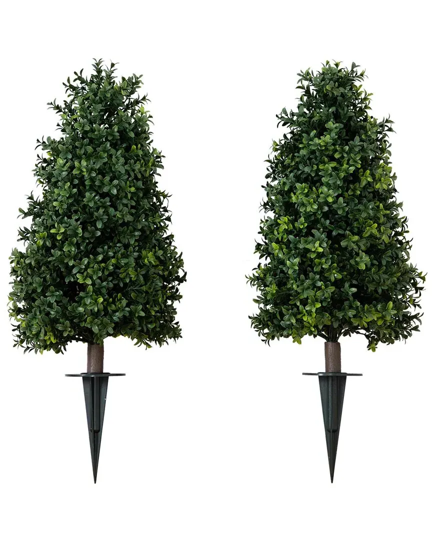 Set of 2 2.5ft Artificial Boxwood Plant with Ground Stake - Green image