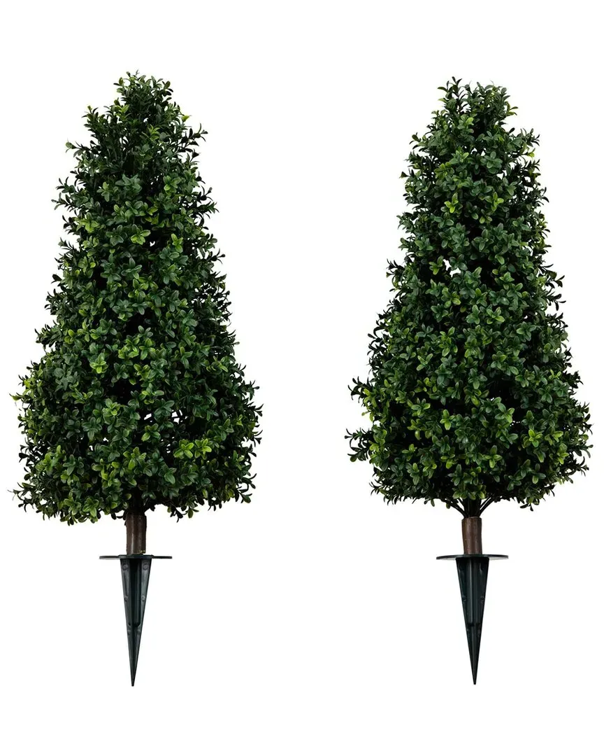 Set of 2 3ft Artificial Boxwood Plant with Ground Stake - Green