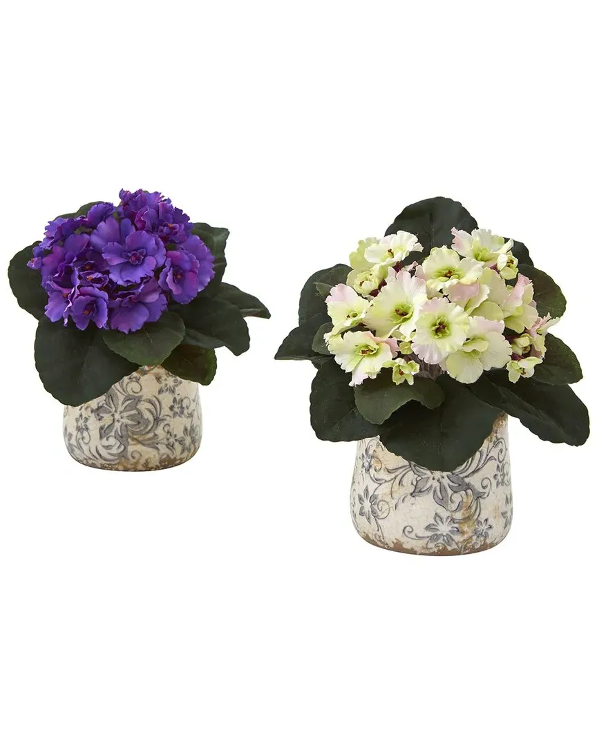Set of 2 African Violet Artificial Plants with Vase - Cream image