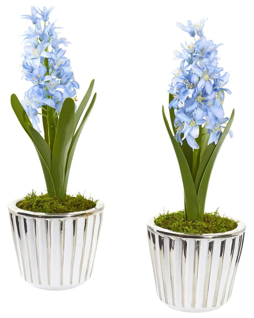 Set of 2 Hyacinth Artificial Arrangements - Blue, Ceramic image