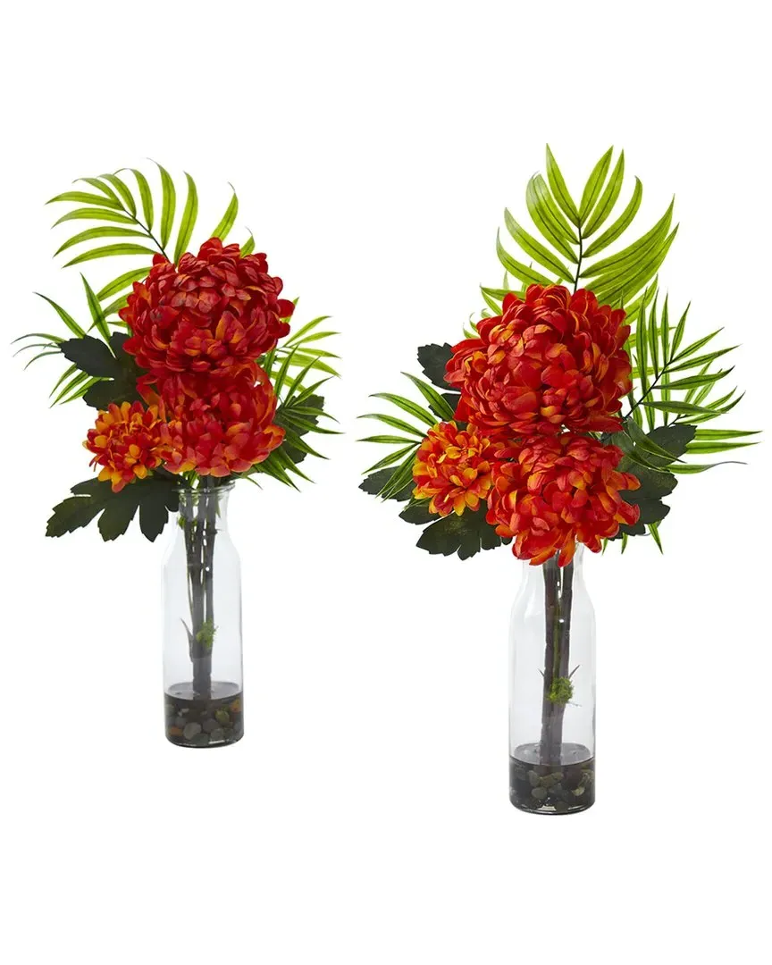 Set of 2 Tropical Mum Artificial Arrangements - Orange image