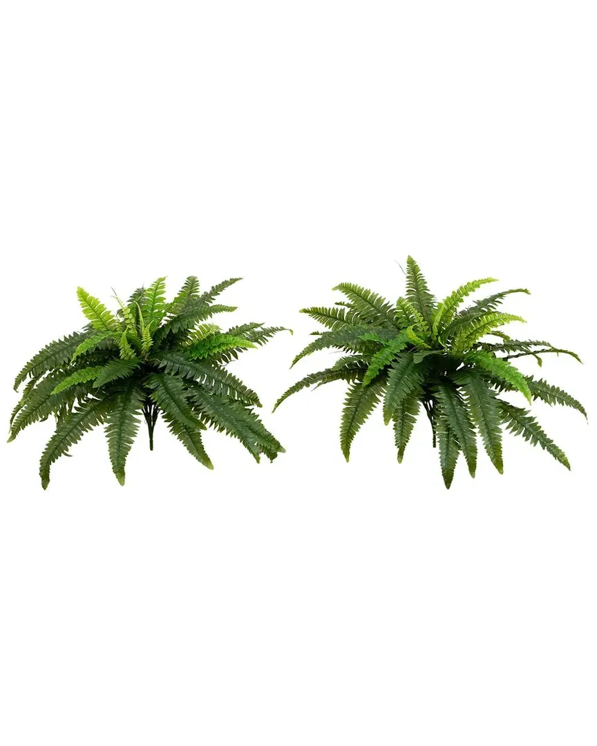 Set of 2 UV-Resistant Artificial Boston Ferns - Green