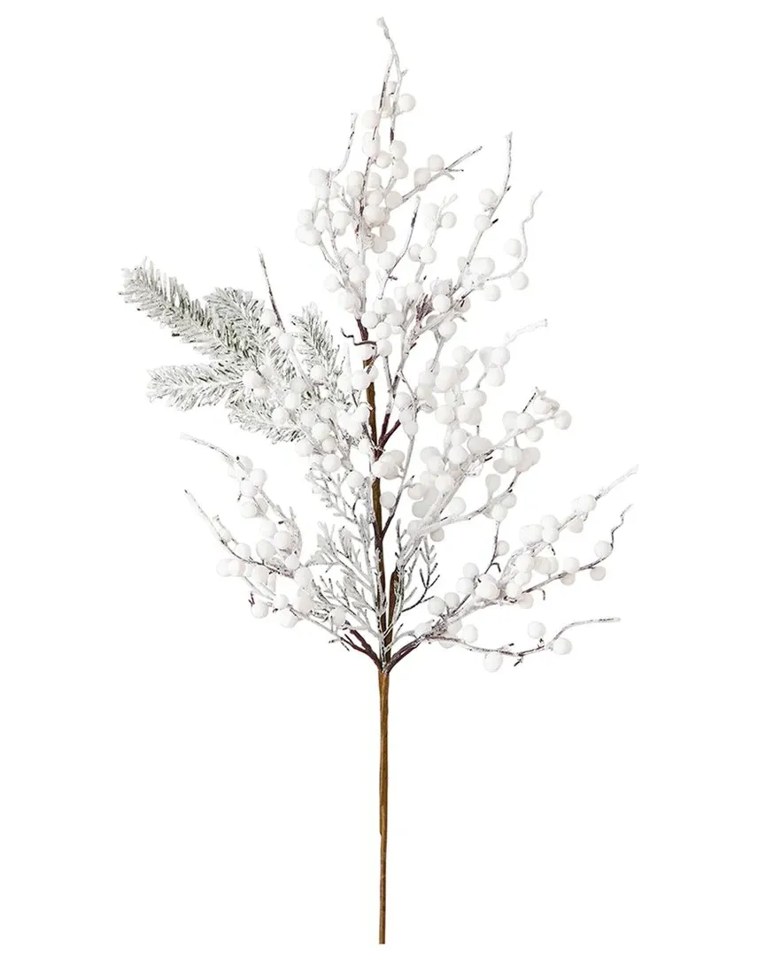 Set of 3 Artificial Flocked Berry Stems - White