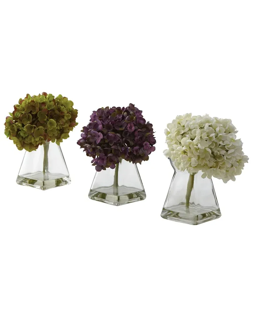 Set of 3 Hydrangeas with Vase - White