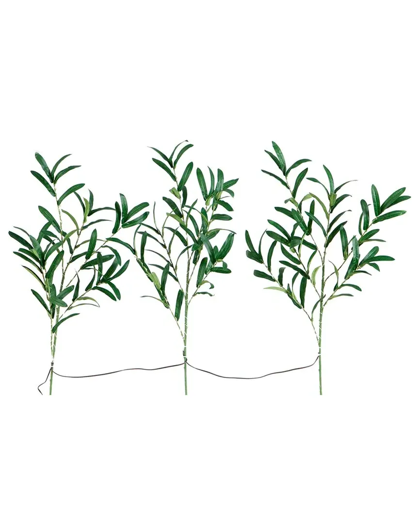 Set of 3 Lighted Artificial Olive Branch Stems with 30 LED Lights - Green image