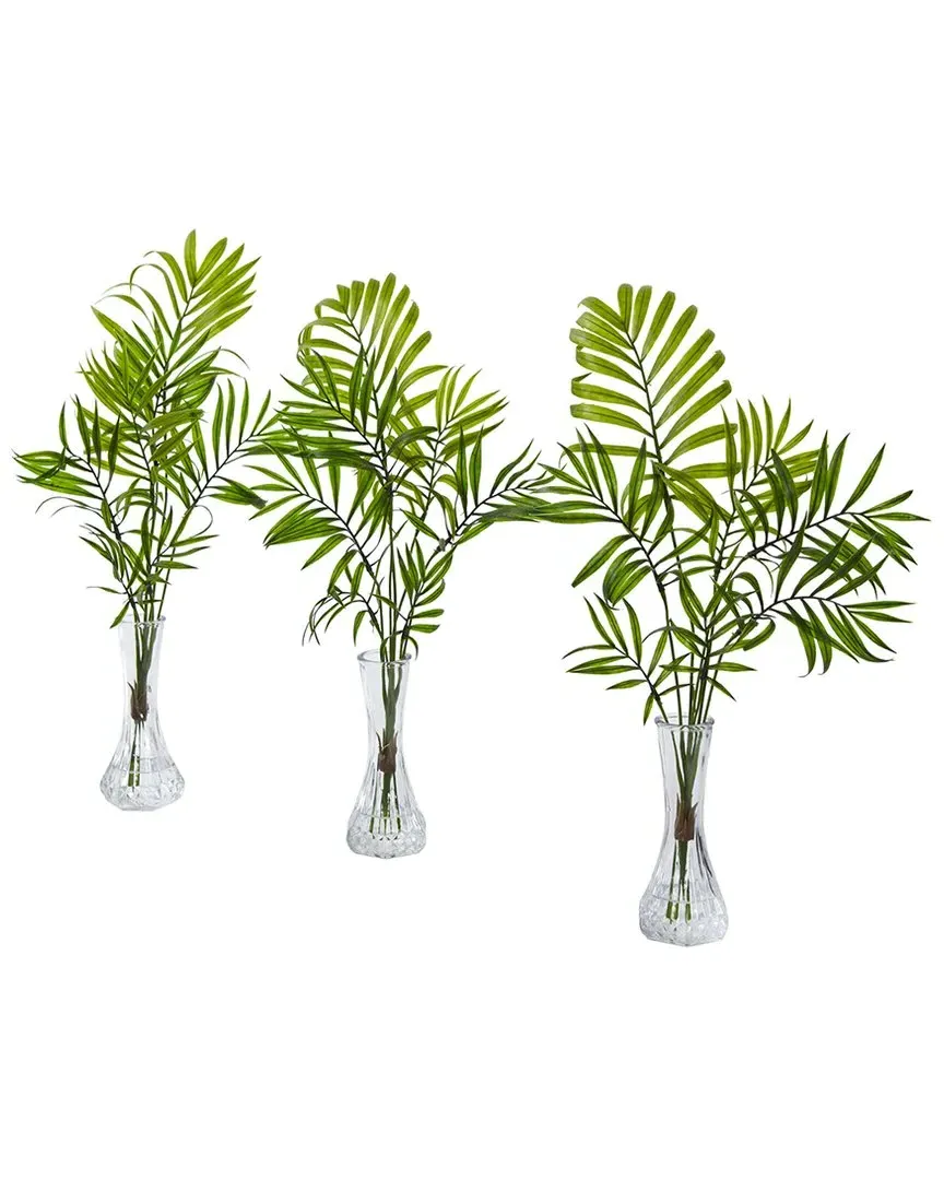Set of 3 Mini Palm Artificial Plants in Vase - Green image
