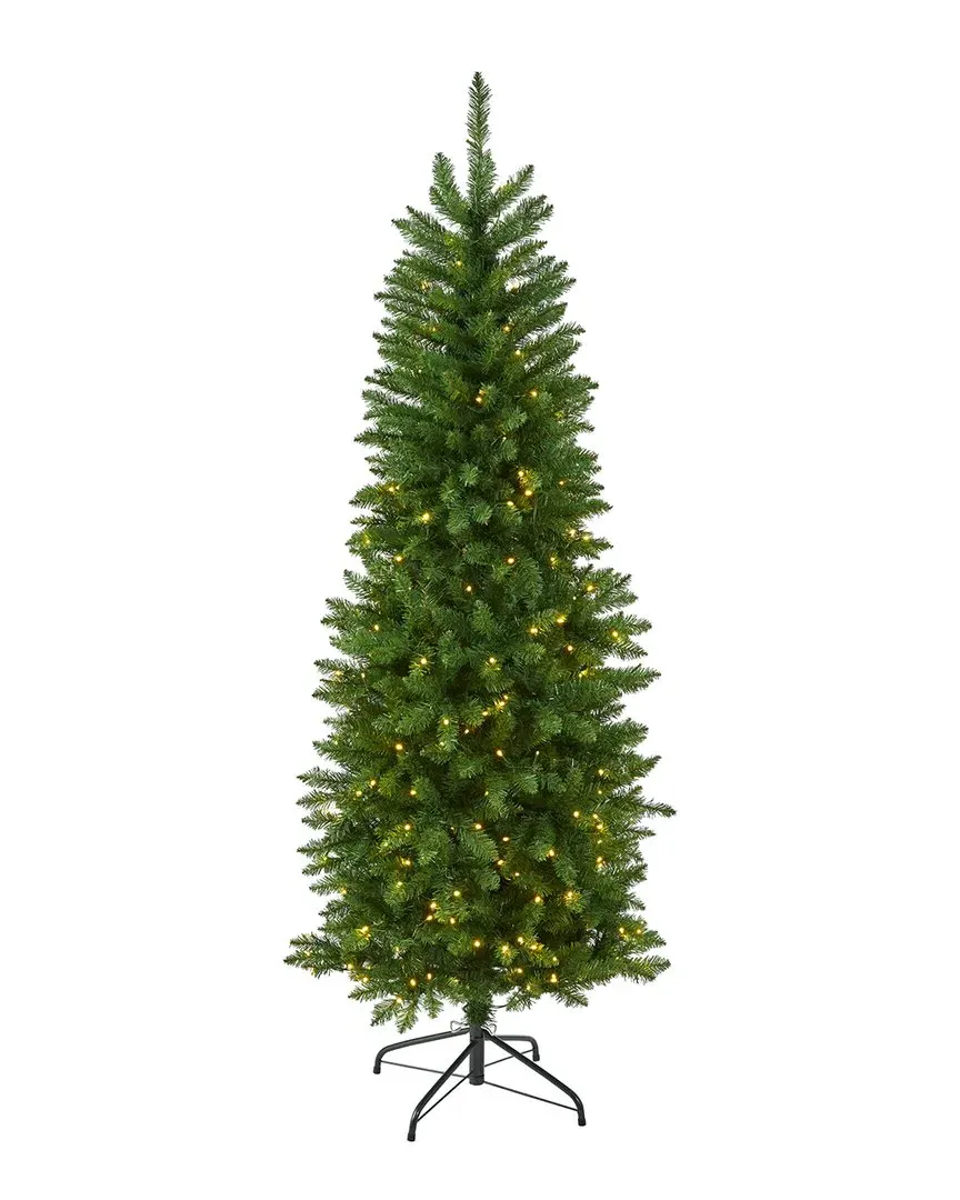Slim Mountain Pine Artificial Christmas Tree with LED Lights - Green