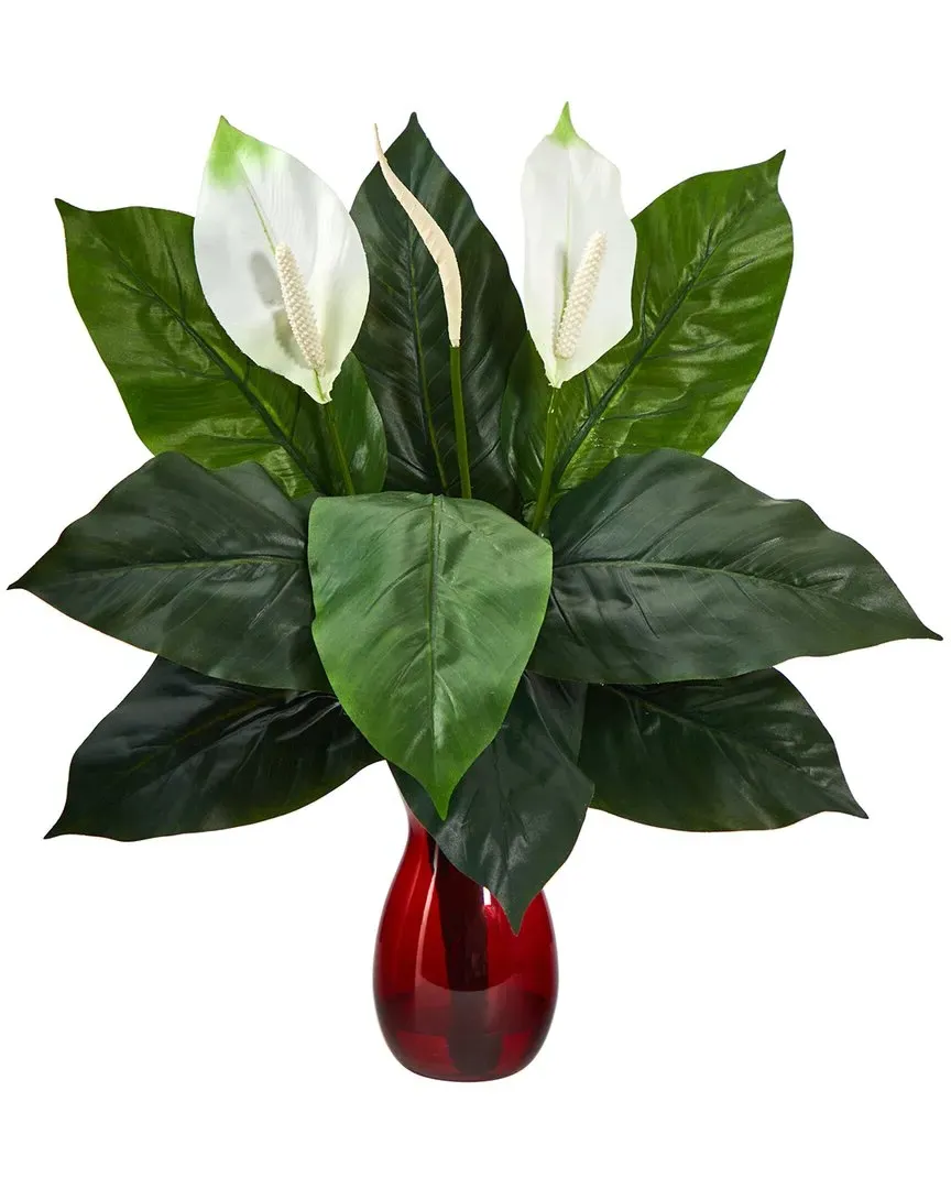 Spathiphyllum Artificial Plant in Ruby Planter - Green
