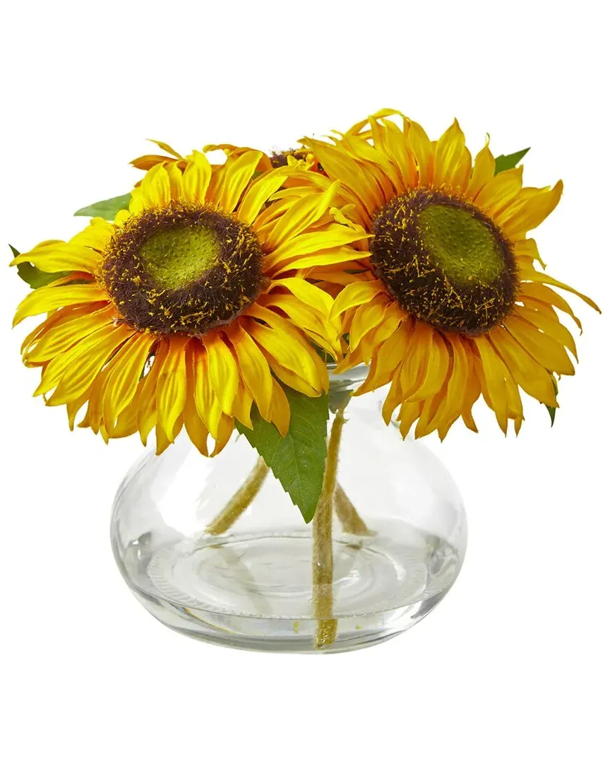 Sunflower Artificial Arrangement - Yellow, Glass Vase image
