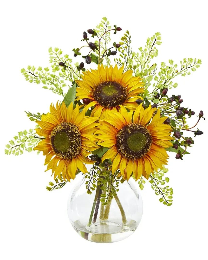Sunflower Artificial Arrangement - Yellow, Glass Vase