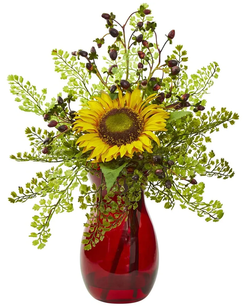 Sunflower & Coffee Leaf Artificial Arrangement - Yellow image
