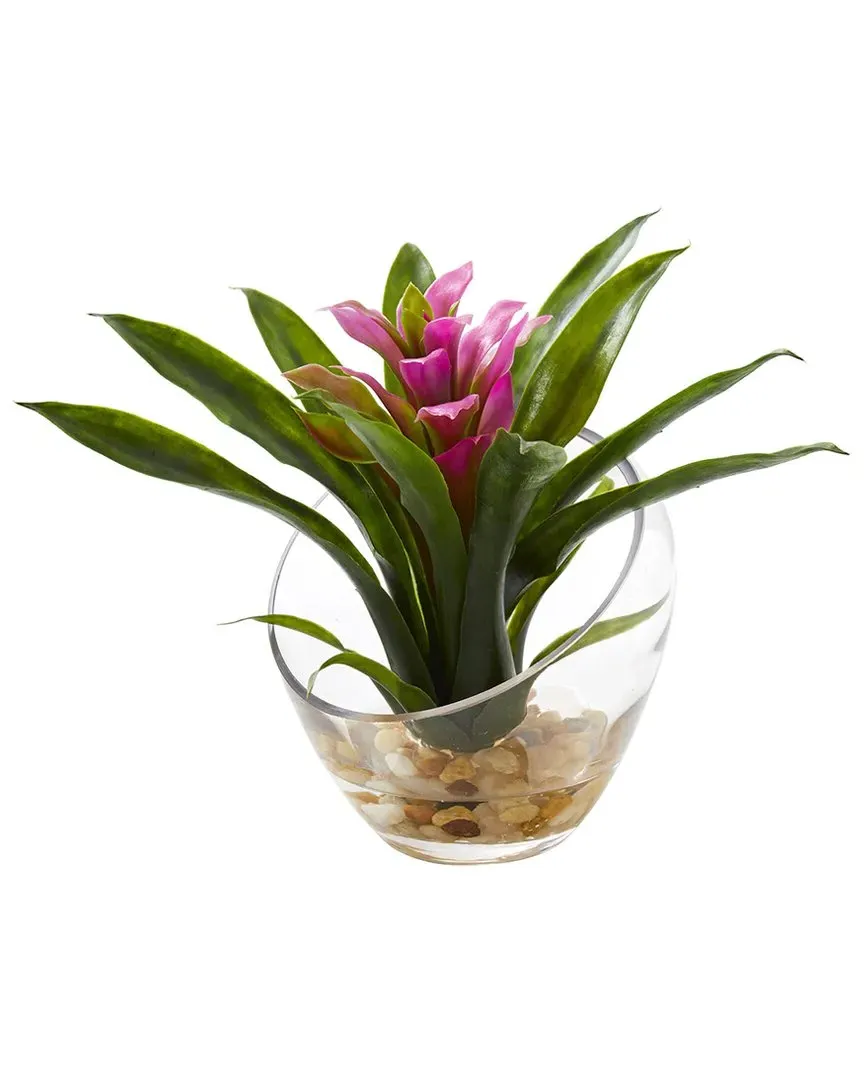 Tropical Bromeliad in Angled Vase Artificial Arrangement - Purple image