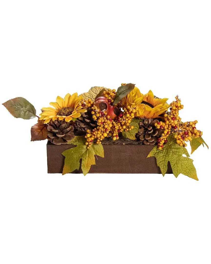 10in Sunflowers & Leaves Fall Floral Arrangement - Brown image