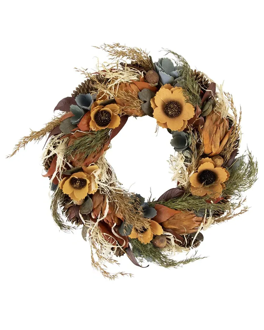 12-Inch Sunflower & Straw Fall Harvest Wreath - Orange