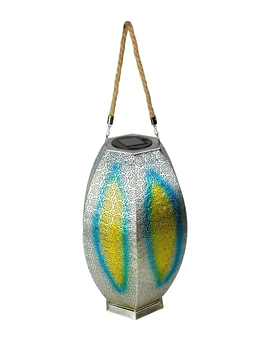 15.5in Floral Solar Hanging Lantern with Jute Handle - Silver