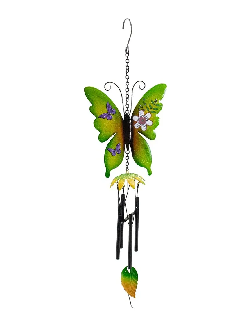 15.75in Metal Butterfly Outdoor Garden Windchime - Green image
