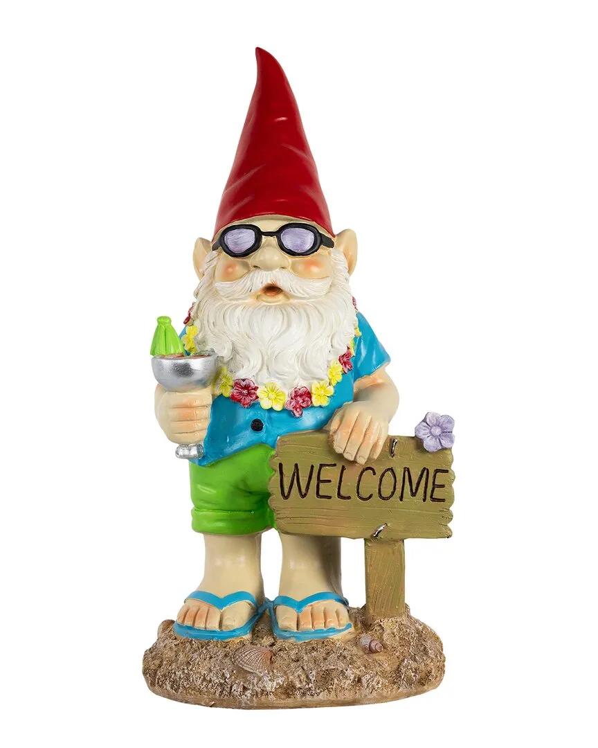 16in Summer Welcome Gnome Garden Statue - Red, Polyresin image