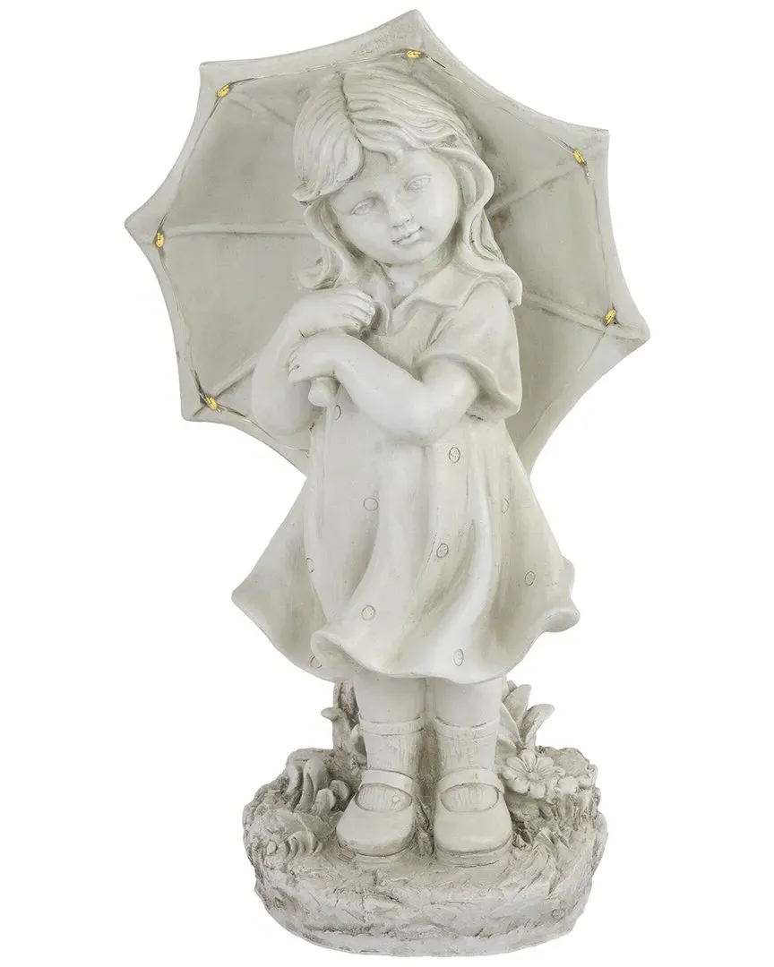 18in Solar LED Girl with Umbrella Garden Statue - Grey
