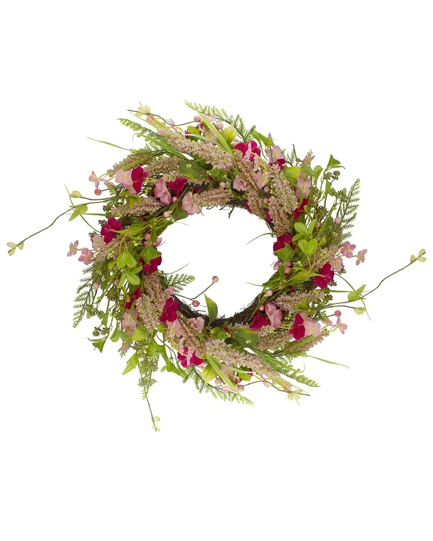 21in Spring Floral Foliage & Berry Twig Wreath - Pink