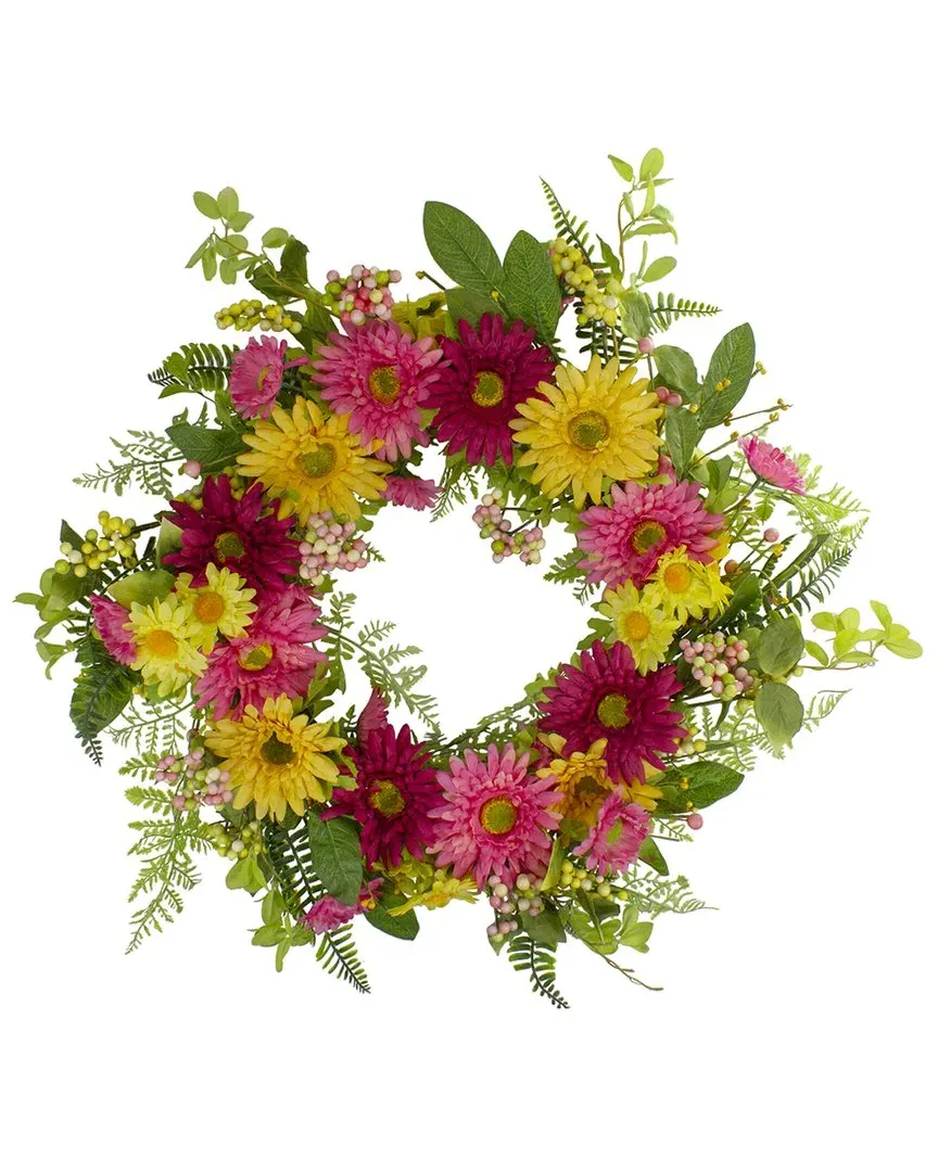 23in Chrysanthemum & Daisy Artificial Floral Wreath - Pink