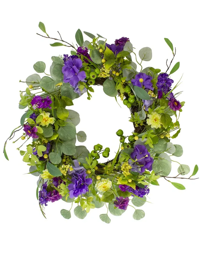 23in Eucalyptus & Hydrangea Artificial Wreath - Purple