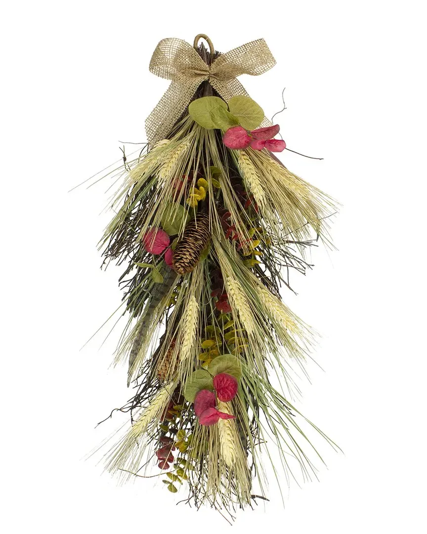 24in Autumn Harvest Wheat & Eucalyptus Garland - Red image