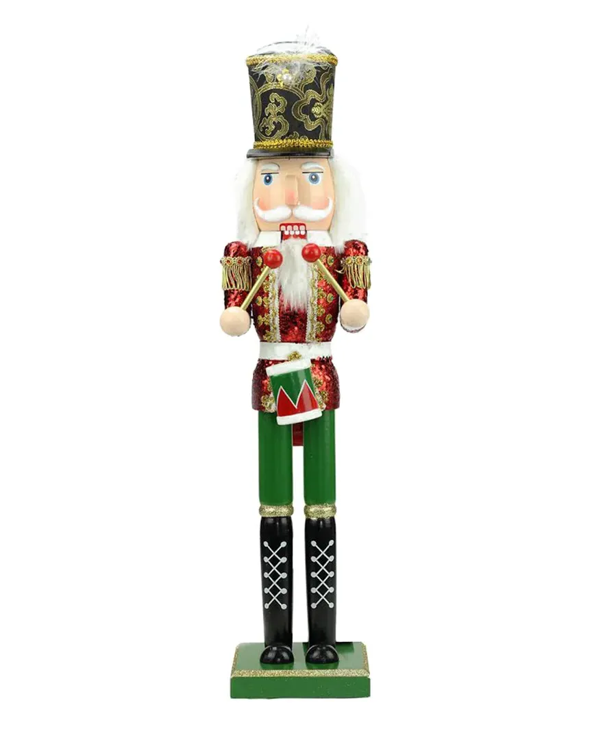 24in Christmas Nutcracker Drummer - Red Green Gold, Wood image