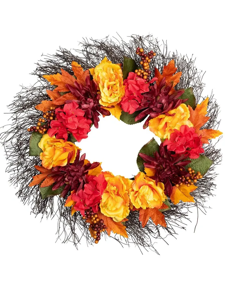 24in Peony & Mum Artificial Fall Wreath - Red image