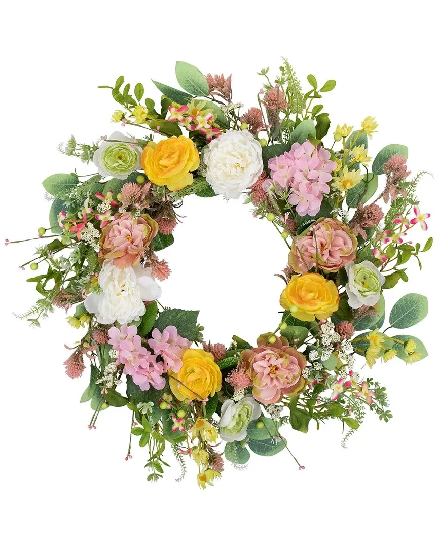 26in Rose & Hydrangea Artificial Wreath - Pink