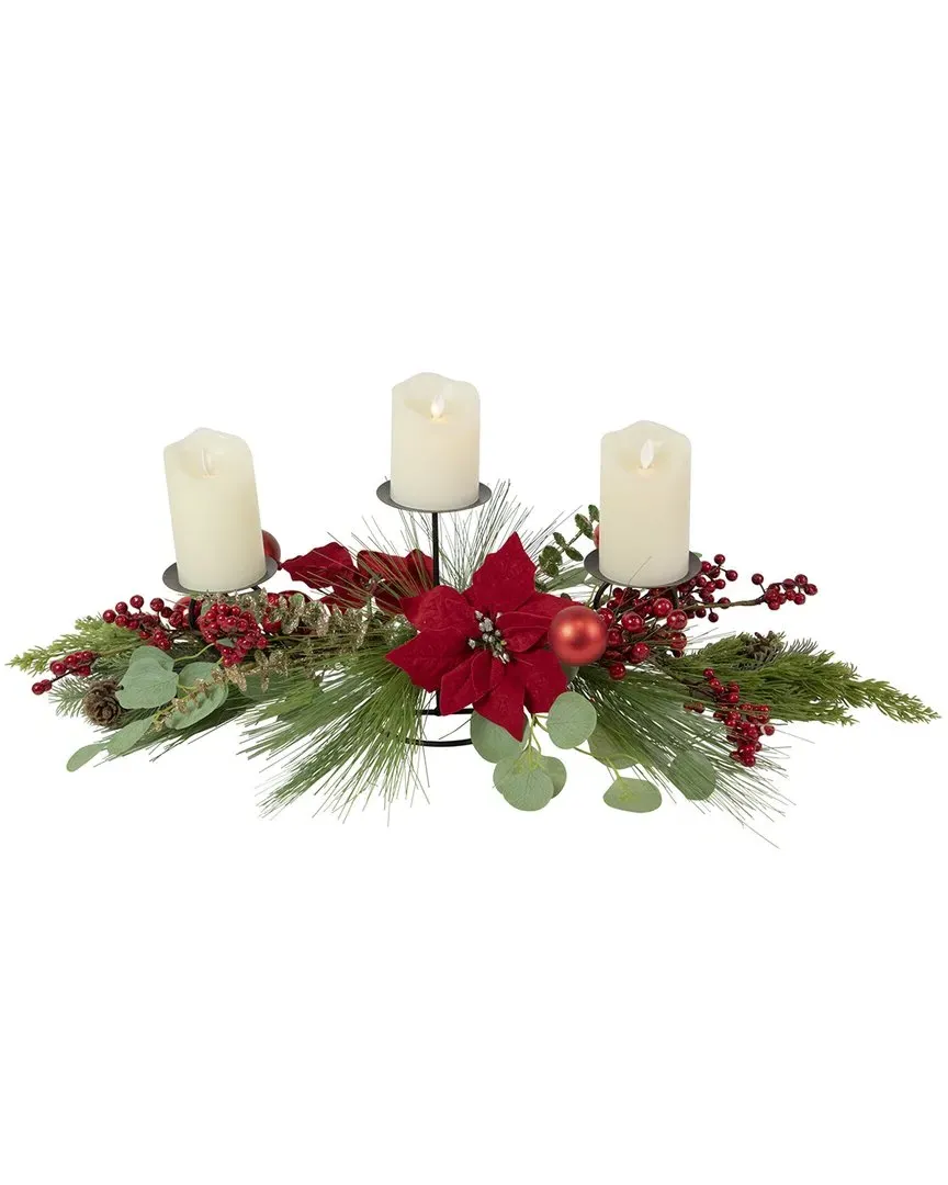 32in Triple Candle Holder with Berry - Black image
