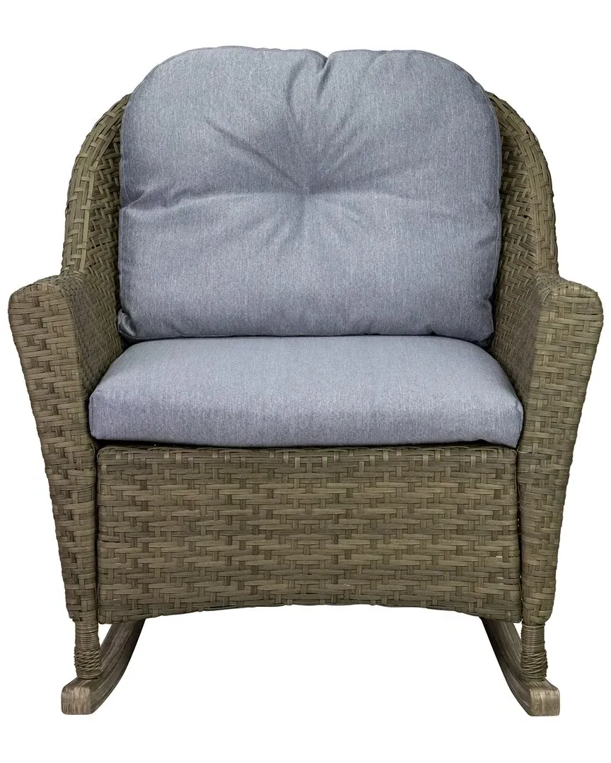 34in Wicker Deep Seated Rocker Chair with Cushions - Grey image