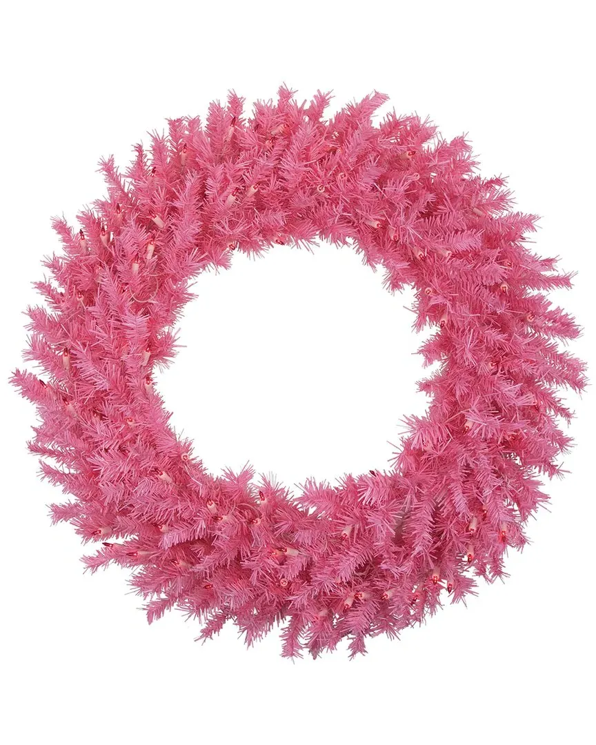 36in Pre-Lit Pink Spruce Christmas Wreath - Pink