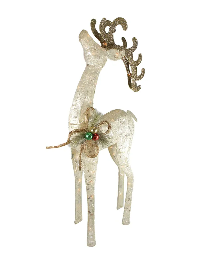 46in Lighted Sisal Reindeer Christmas Decoration - White image