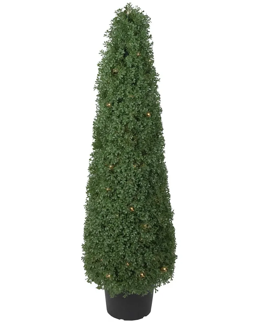 4ft Pre-Lit Artificial Boxwood Cone Topiary Tree with Pot