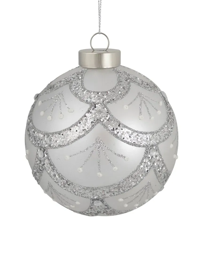 4in Glittered Glass Ball Christmas Ornament - Silver image