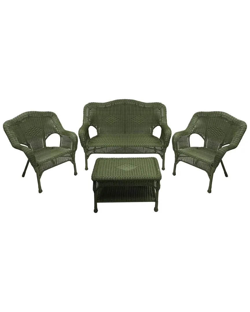 4pc Wicker Outdoor Patio Conversation Set - Green image