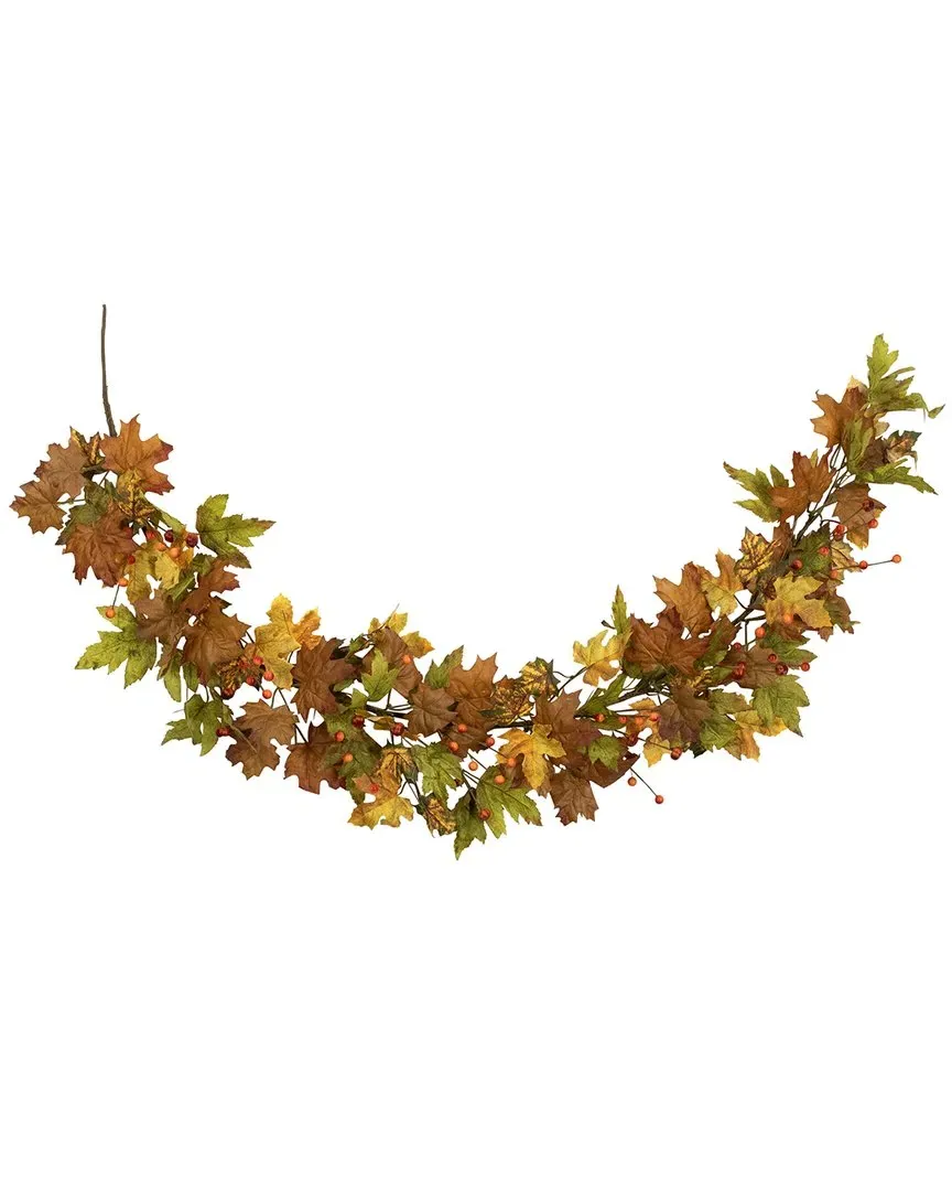 5ft Maple Leaves And Berries Artificial Fall Harvest Garland - Brown image