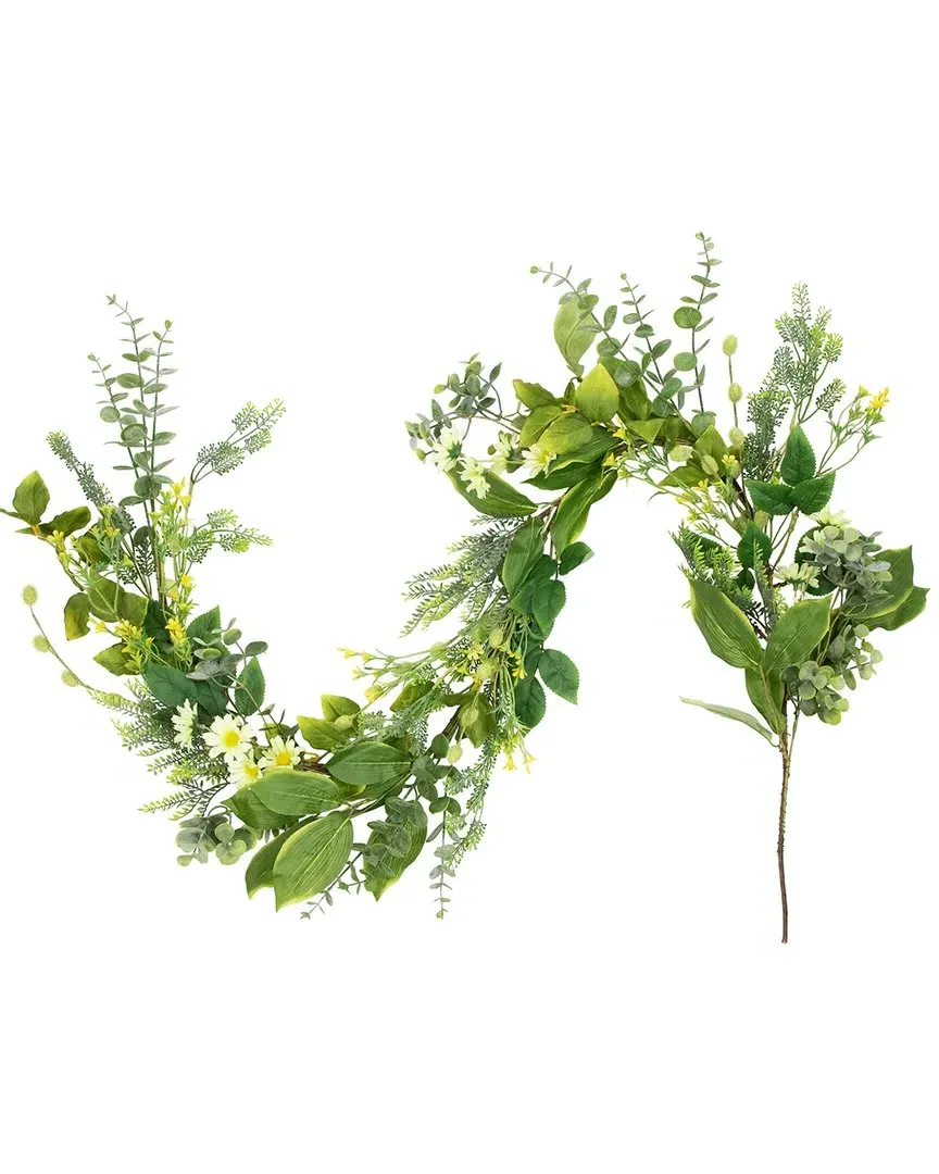 5ft Mixed Foliage & Daisy Spring Garland - Green