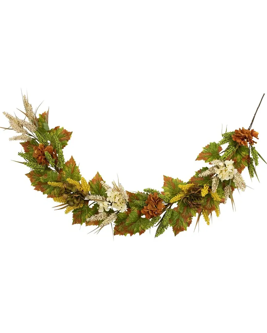5ft Wheat and Flowers Fall Harvest Garland - Green