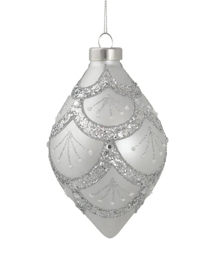 5in Glittered Glass Finial Christmas Ornament - Silver